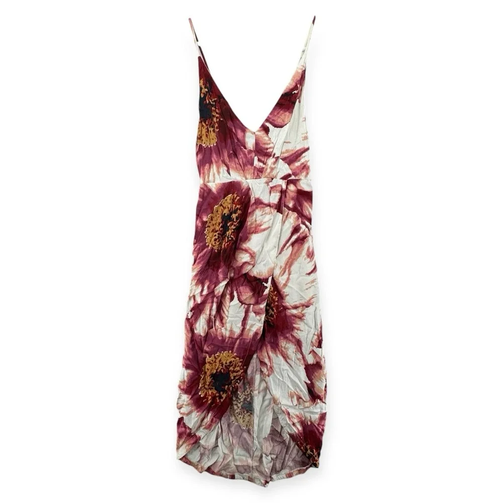 Free People Backless Dress Womens Size 0 High Low Floral Halter Front Slit Midi - Picture 1 of 10
